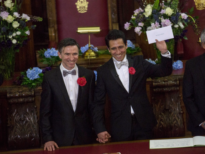 16. England and Wales became the first countries in the UK to pass marriage equality in 2014.