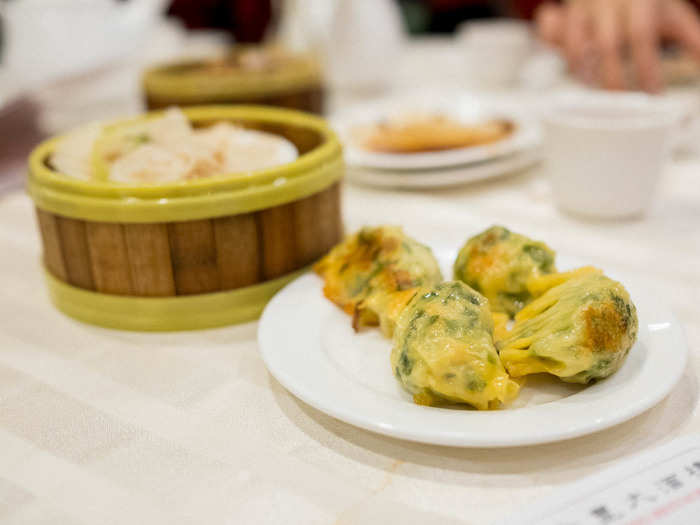 Another safe choice for the newbies: chive shrimp dumplings. Nothing crazy here — just a tasty dumpling with crunchy skin and soft shrimpy-chivey goodness on the inside.