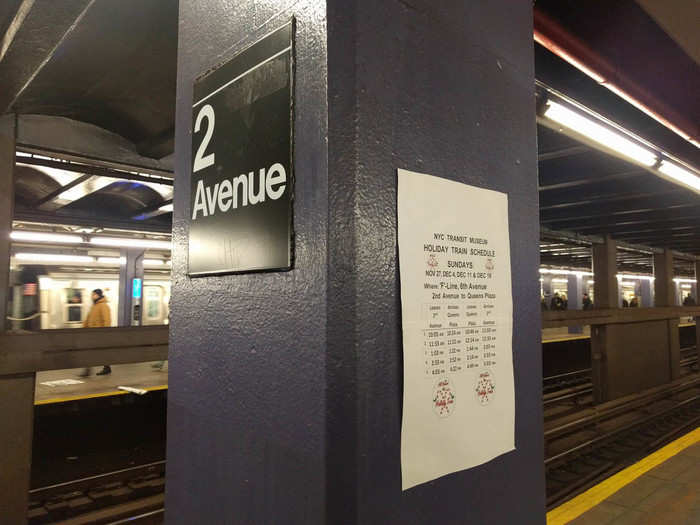 I got on at the Second Avenue stop in Manhattan — in 2016, the train ran between the Second Avenue stop in Manhattan and the Queens Plaza stop in Queens.