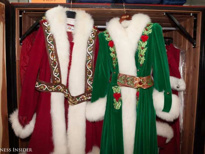 While most costumes are washer- and dryer-friendly, the very special Mr. and Mrs. Clause outfits are not. "These outfits are custom-made and worth thousands of dollars," Montgomery said. The boiled wool coats are kept in their own custom-made cedar closet for safe keeping against moths.