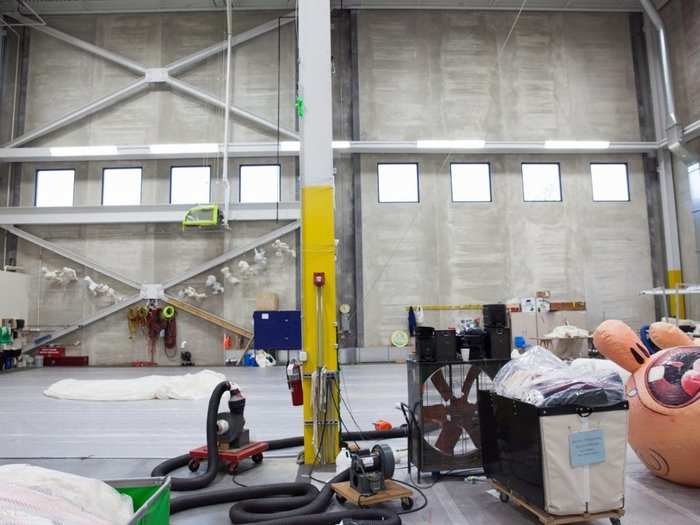 Workers inflate each chamber for six hours to test its resilience. All tests are marked and redone if the balloons don