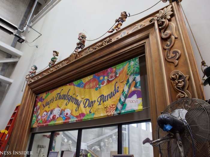 Projects from past parades decorate the warehouse, which the team moved into five years ago. This frame was originally built for Macy