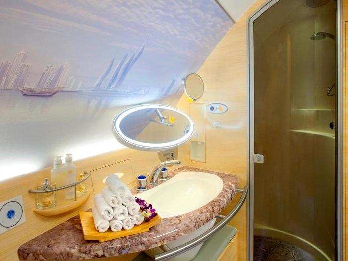 ... Bathrooms with showers set the superjumbo apart from its rivals.