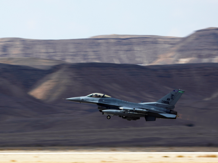 The United States, Poland, Italy, and Greece also made an appearance. Below, an F-16 fighter jet from the US Air Force.