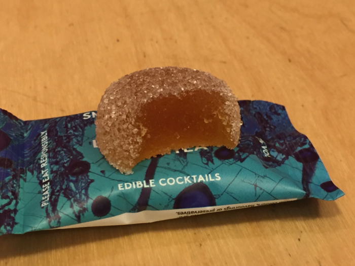 We expected the edible cocktails to be filled with liquid, but they had a solid, gummy texture throughout.