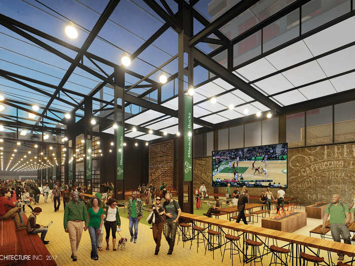 The concourse has a rustic vibe with several community areas.