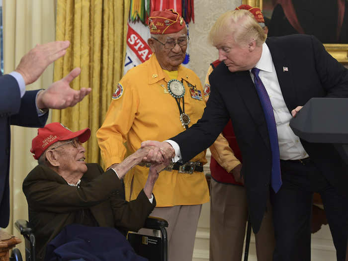 97-year-old Fleming Begaye Sr. was a code talker at the Battles of Tarawa where his landing vessel was destroyed, forcing him to swim to shore to avoid death. If that wasn