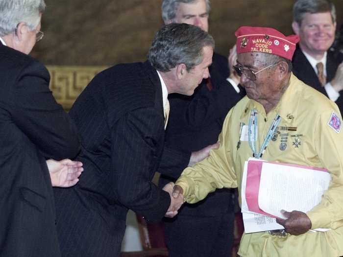 The activities of the code talkers during World War II were kept secret from the public until 1968. In 1982, Ronald Reagan established Navajo Code Talkers Day on August 14, and in 2001, the original 29 code talkers received Congressional Gold Medals for their service.