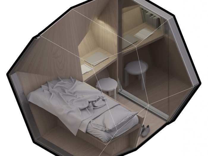 Each sleeping pods would include a lockable entrance, a small storage closet, a bed, a desk, outlets, and heat and air-conditioning.