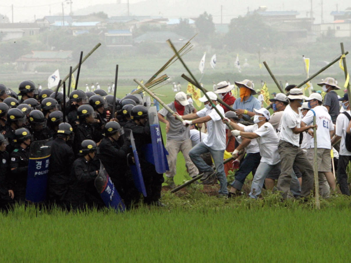 Protests broke out in and around Pyeongtaek in 2005 opposing American military expansion plans.