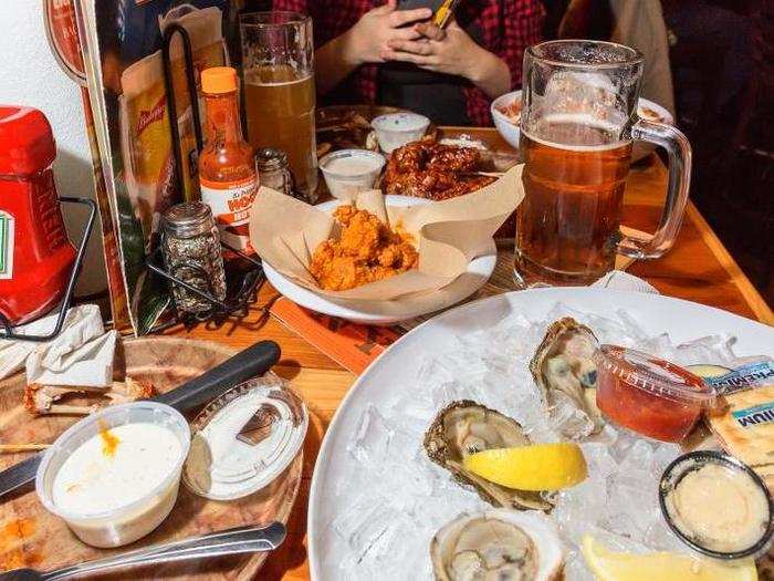 We decided to get more than just wings; after all, Hooters is known for more than its wings. We also ordered the self-proclaimed famous oysters and the Hooters version of a Cobb salad.