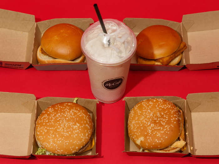 Two Big Macs, two Filet-O-Fishes, and a large chocolate shake — this is no casual snack. This is a powerful and intimidating meal.