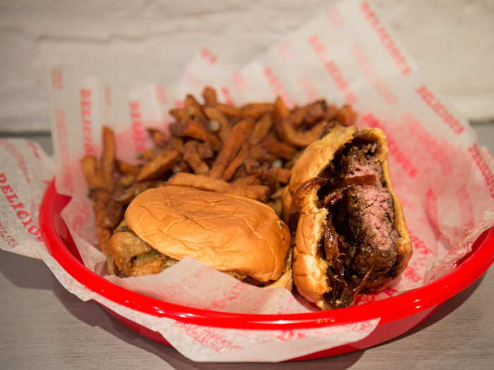 I dove right into the Obama burger first, which is topped with applewood bacon, roquefort cheese, and an onion marmalade and horseradish mayo sauce.