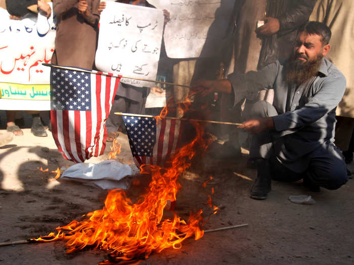 Demonstrators also burned US flags in Peshawar, Pakistan, which has close connections with neighboring Afghanistan.