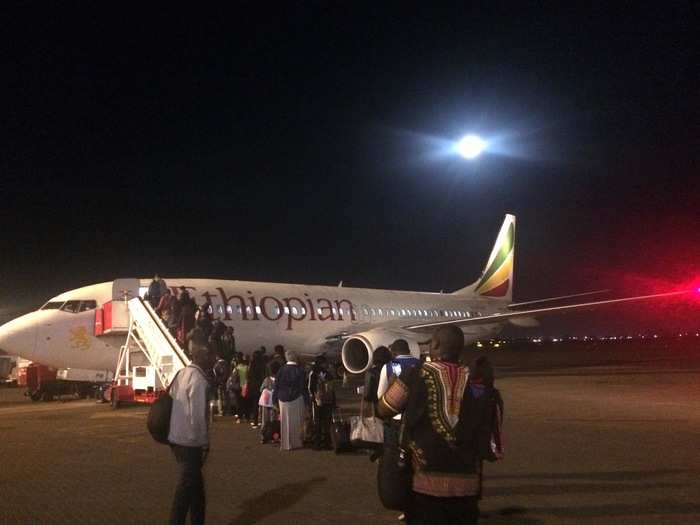 Around 6:30 a.m., we walked on the tarmac to the Boeing 737 that would ship us to Addis Ababa, located about two hours away in Ethiopia.