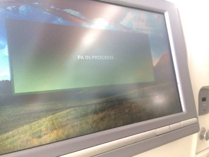 After we hit altitude, a PA announcement informed us we could finally turn on our electronic devices, such as "calculators, CD players, and laptop computers."