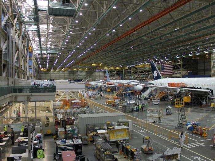 While the 747 and the 767 remain in production, most of the action these days is on the 777 and 787 sections of the factory.