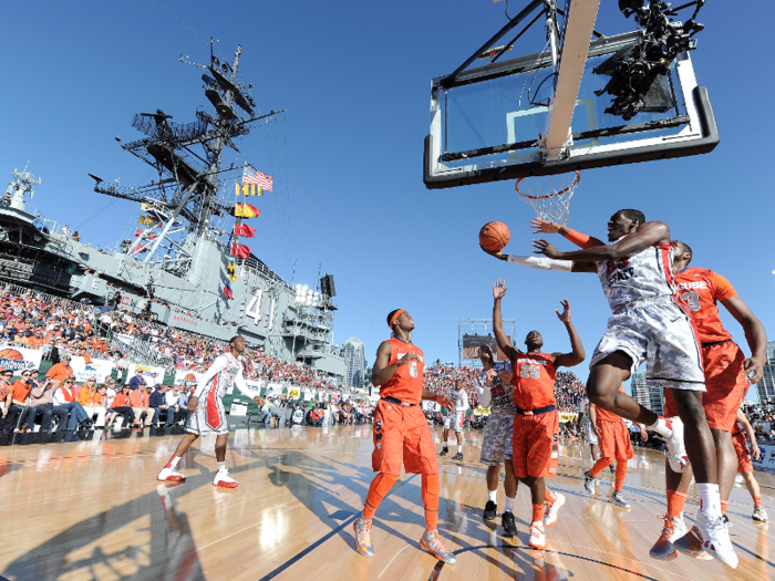 The 2012 game was dubbed the Battle on the Midway. It was attended by then-President Barack Obama and Syracuse triumphed by a 62-49 scoreline.