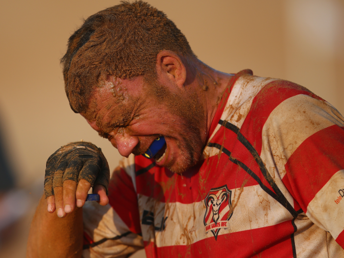 Beach rugby looked like great fun to us until we saw this photo which brought home the painful reality of sand getting everywhere.