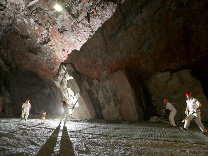 Yes, this is cricket. And yes, this game was played 2,000 feet underground in a Cumbrian slate mine in the North of England.