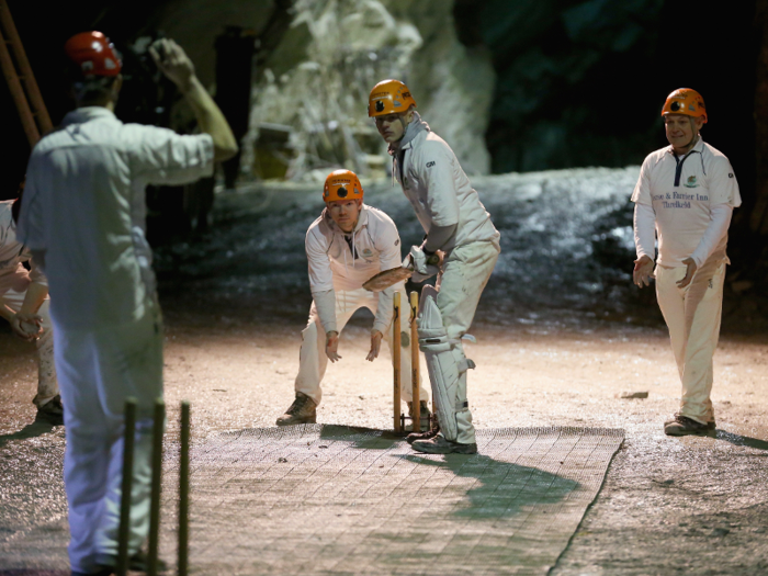 English village teams Caldbeck and Threlkeld completed the first ever underground cricket match in 2013. A mesh mat was used for the pitch, as you can see in this photo.