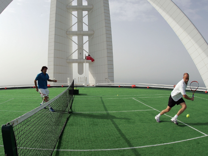 Federer and Agassi enjoyed a friendly rally 692 feet high in 2005 (diving for the ball was not recommended).