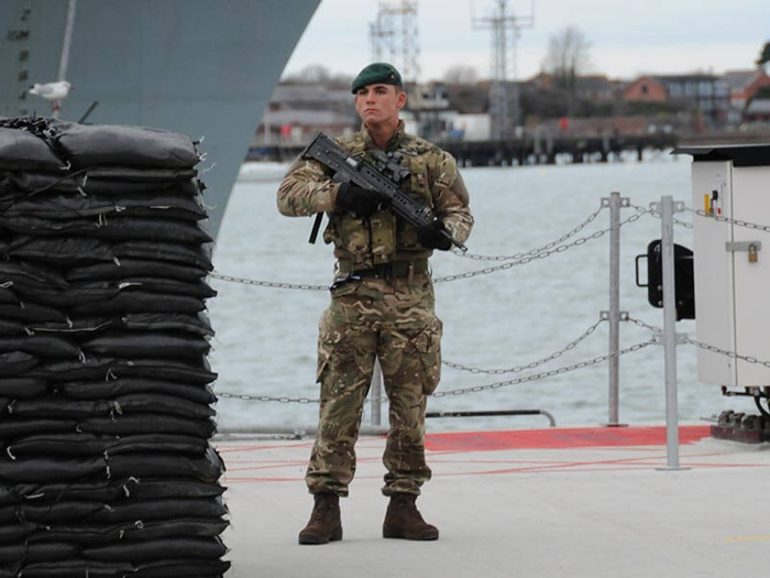 There were Royal Marines outside on patrol with automatic rifles and live ammunition.