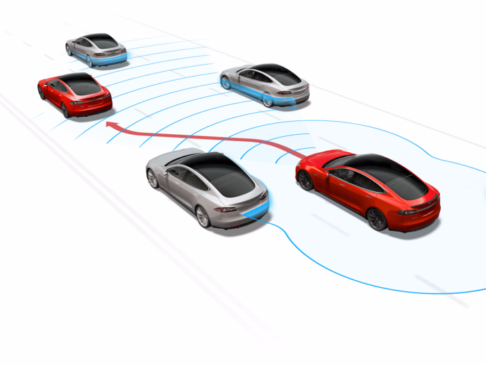 A radar system helps the car see through fog, heavy rain, dust, or a car in front of it.