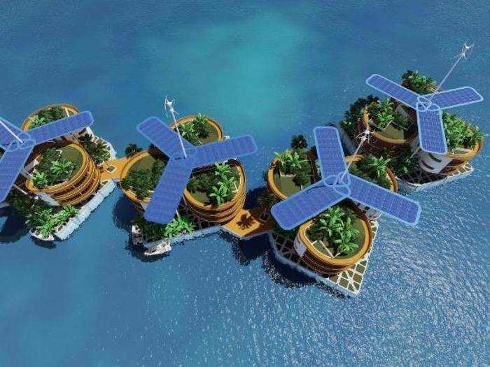 The islands would run on solar power and continuously gather and recycle its water from the ocean.