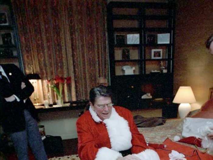 The Reagans really got into the holiday spirit when they lived at 1600 Pennsylvania Avenue.  Ronald Reagan dressed up as Santa Claus for a Christmas Eve party in 1983...