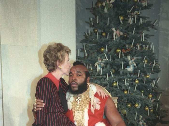 ... and First Lady Nancy Reagan sat on a different Santa