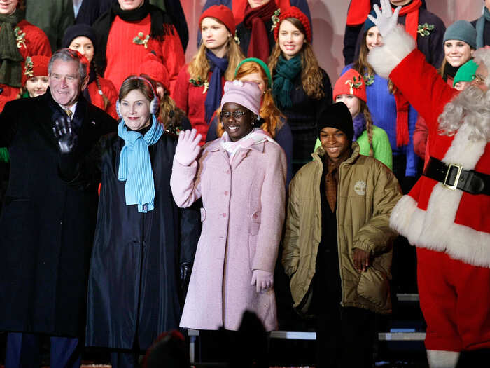 George W. and Laura Bush celebrated a patriotic themed Christmas in 2008 to commemorate their final Christmas in the White House and the election year.