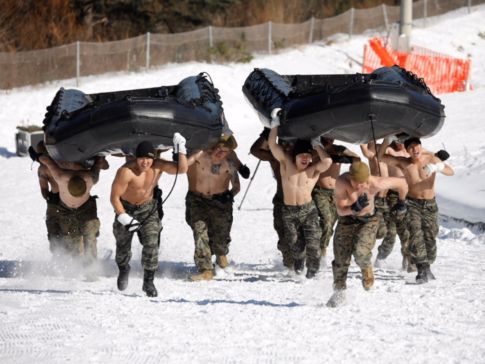 Team building exercises were a large part as well. Here, Marines from both countries are mixed together into two squads as part of a competition.