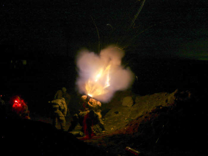 Army mortarmen, deployed in support of Combined Joint Task Force-Operation Inherent Resolve fire mortars near Al Tarab, Iraq, during the offensive to liberate West Mosul from ISIS on March 19.