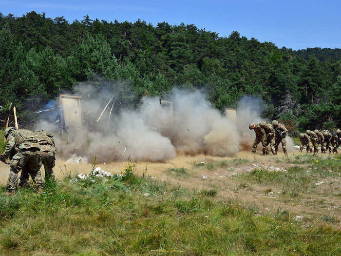 Paratroopers conduct urban breach training at Pocek Range in Postonja, Slovenia on July 20.