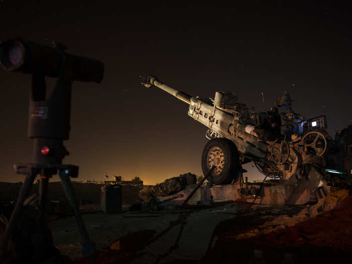 US Army Charley Battery waits after a fire mission in support of Combined Joint Task Force near Rawah, Iraq, on November 16.