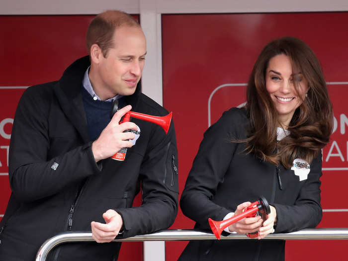 But life goes on — and William and Kate were soon enjoying themselves again with bull horns at the London Marathron in late April.