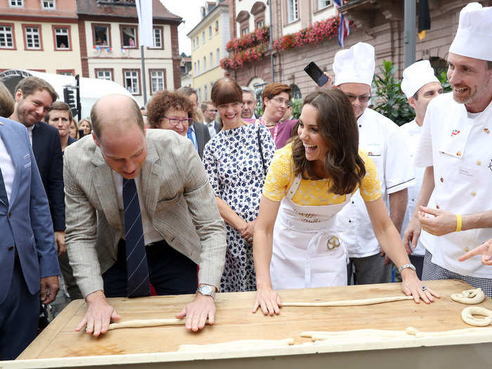 Not long after, William and Kate took a trip to Germany, and got the giggles trying to make pretzels in the town of Heidelberg.