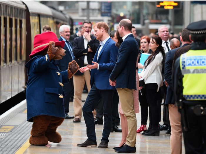 And he went from babies to bears — getting to meet a larger-than-life Paddington Bear at London