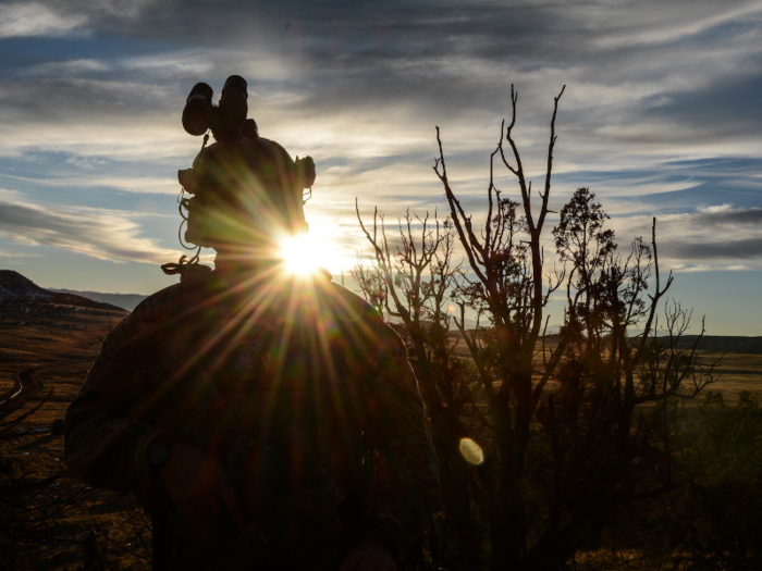 A Green Beret provides over-watch security during small-unit tactic training on January 18 at Fort Carson, Colorado.