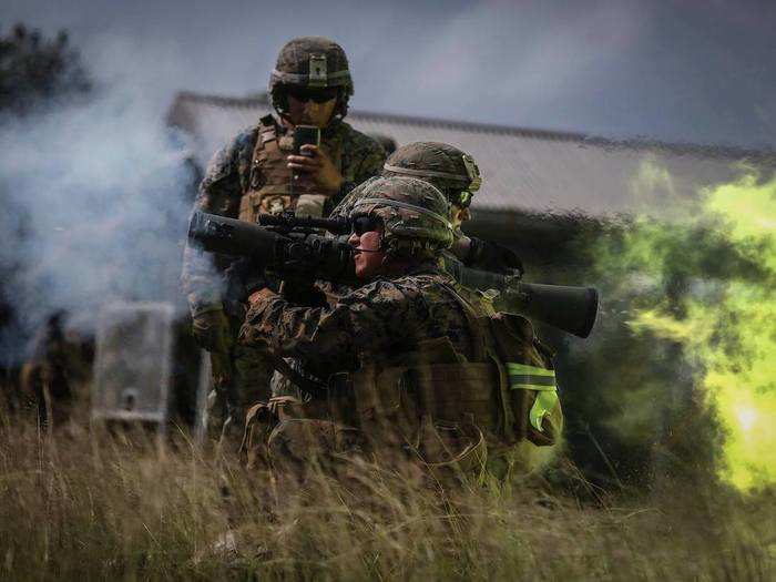 Lance Cpl. Luis Arana fires the Carl Gustav rocket system during live-fire training at Range 7 at Camp Hansen in Japan on October 25.