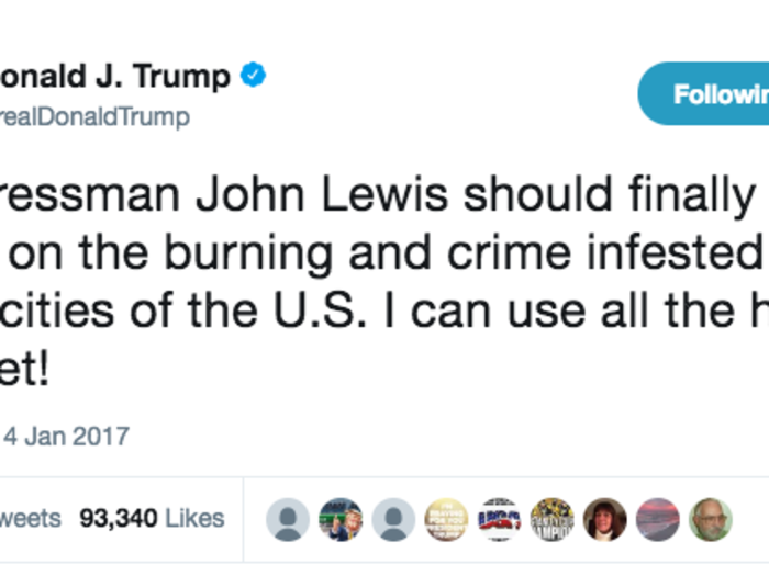 When he went after Democratic Rep. John Lewis, a Civil Rights icon, for announcing he would not attend Trump