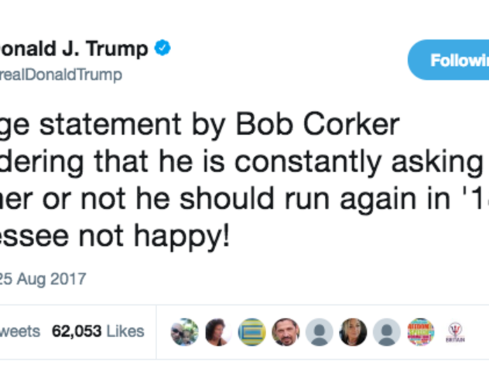 The many times he tweeted about Republican Sen. Bob Corker