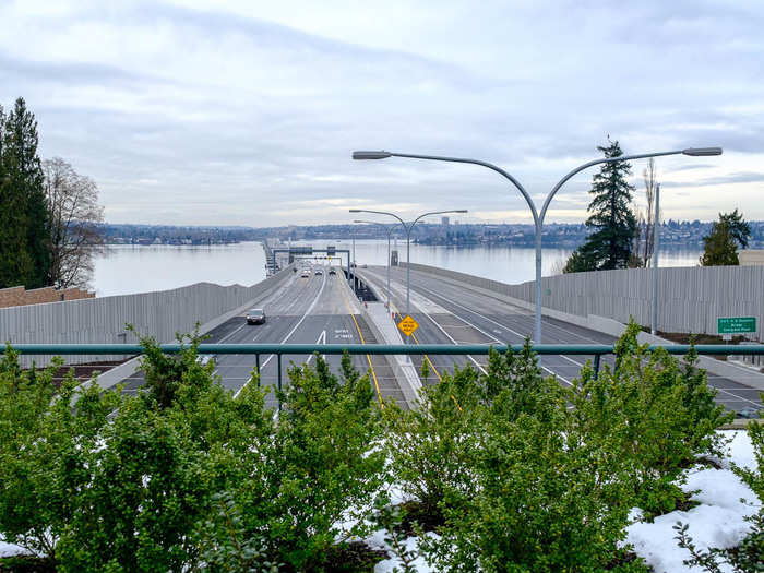 Visitors enter the town from the Evergreen Point Floating Bridge. At 7,708 feet-long, it is the longest floating bridge in the world.