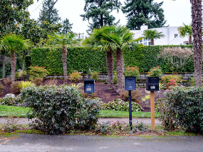 While the roads are lined with evergreens and shrubs, the houses tend have their own distinct vegetation and landscaping. This property was dotted with palms.