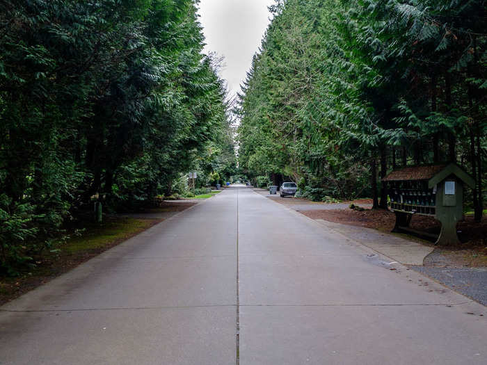 The entire town is a single evergreen-lined road called Hunt