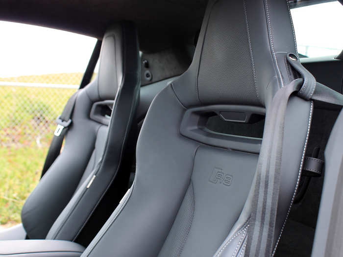 Nothing about the R8 is ordinary. These racing seats are firm and supportive. Off the racetrack, they