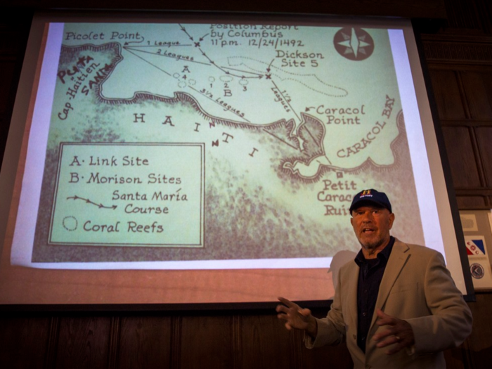 The club is frequently used for talks and conferences where explorers present their findings. Here, marine investigator Barry Clifford talks about a 500-year-old shipwreck found off the coast of Haiti that he believes could be one of Christopher Columbus