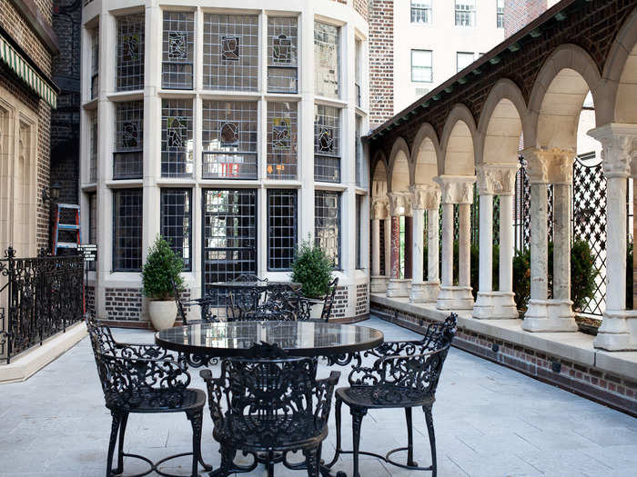 This porch on the side of the main event space is stunning. The balustrade on the side was imported from a 15th-century French monastery in the Pyrenees.