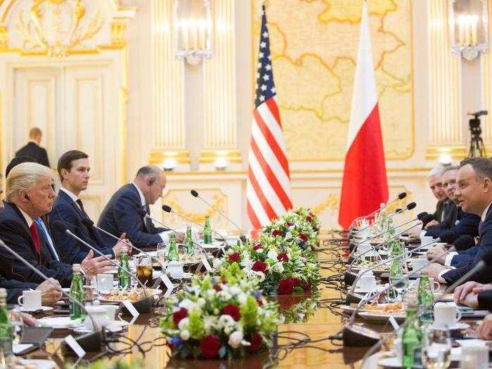 July 6, 2017: Trump speaks with Polish President Andrzej Duda.